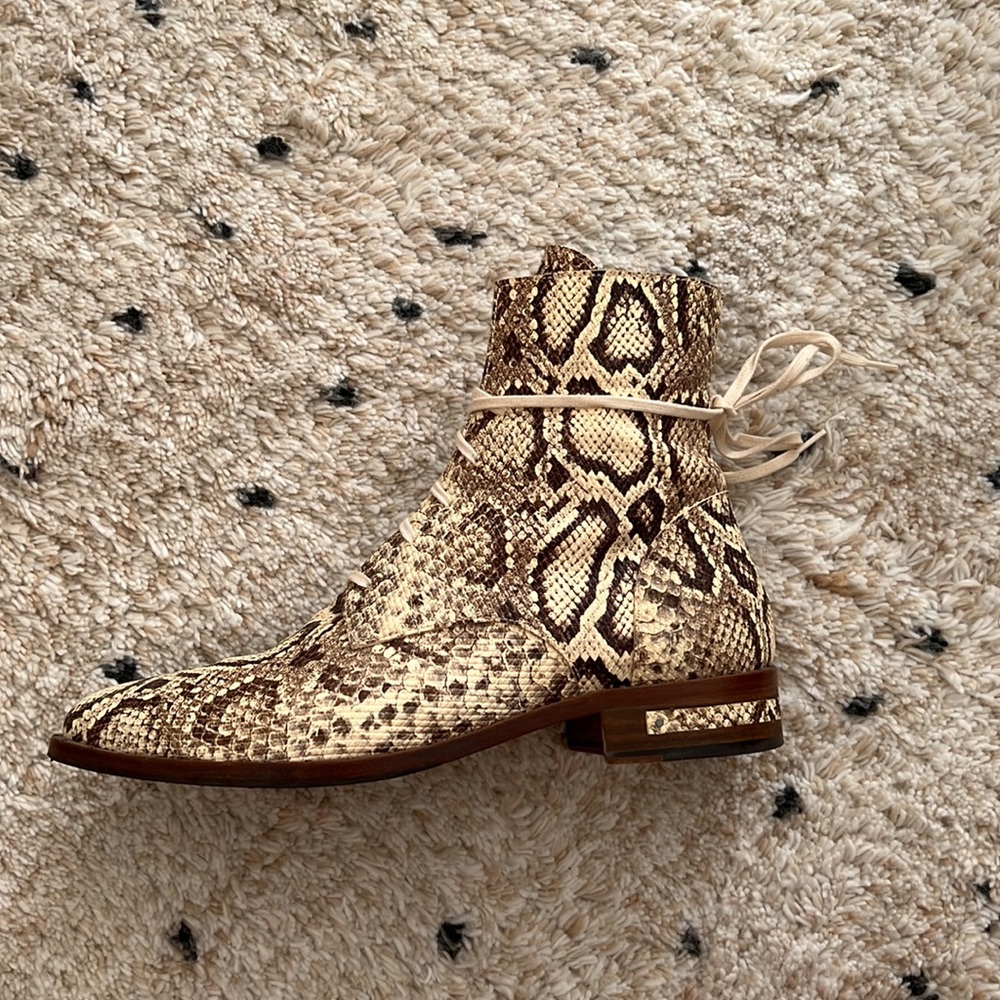 Freda Salvador Ralf Embossed Snake Lace Boots in Vanilla - Picture 4 of 9